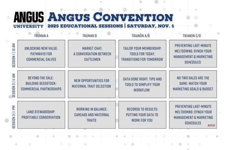 Decorative image of Angus University session offerings at Angus Convention 2025.
