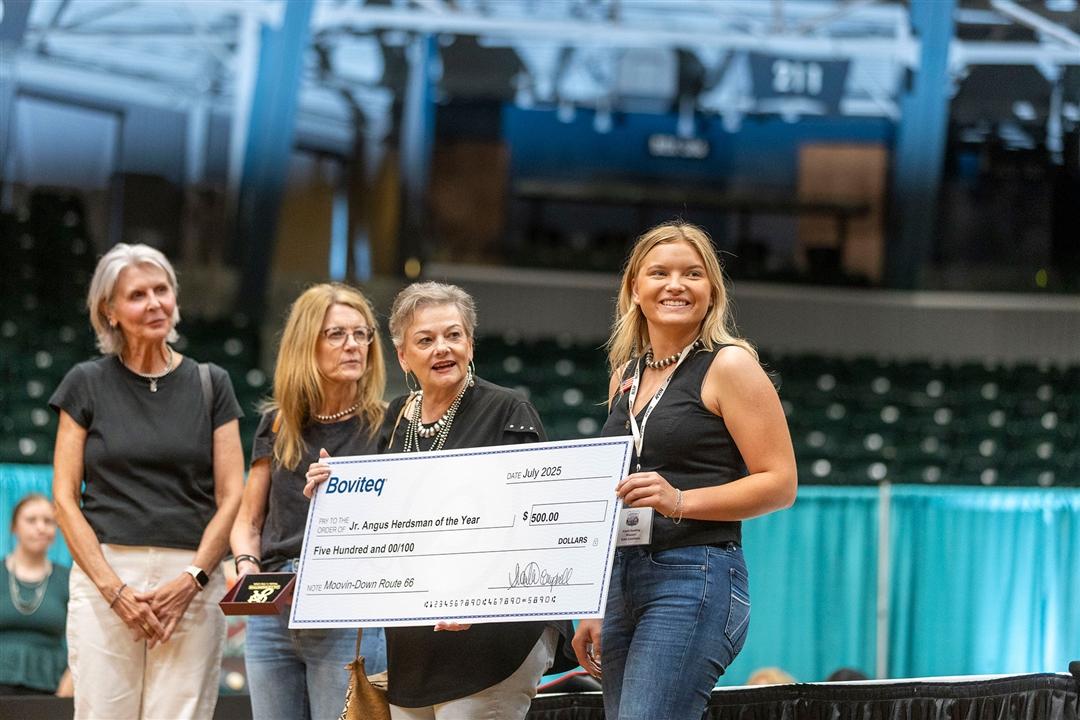 Voted on by her peers, Alexis Koelling, of Bowling Green, Missouri, was selected as the 2025 Junior Herdsman of the Year, during the 2025 National Junior Angus Show in Tulsa, Oklahoma.  
