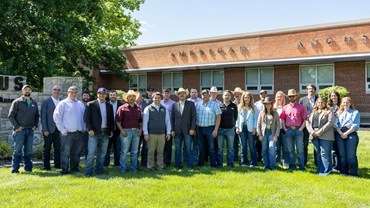 The 2026 Beef Leaders Institute Class gathers outside of the American Angus Association’s headquarters in St. Joseph, Missouri, during one of their educational stops.  