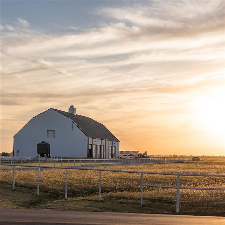 Barn landscape at sunset