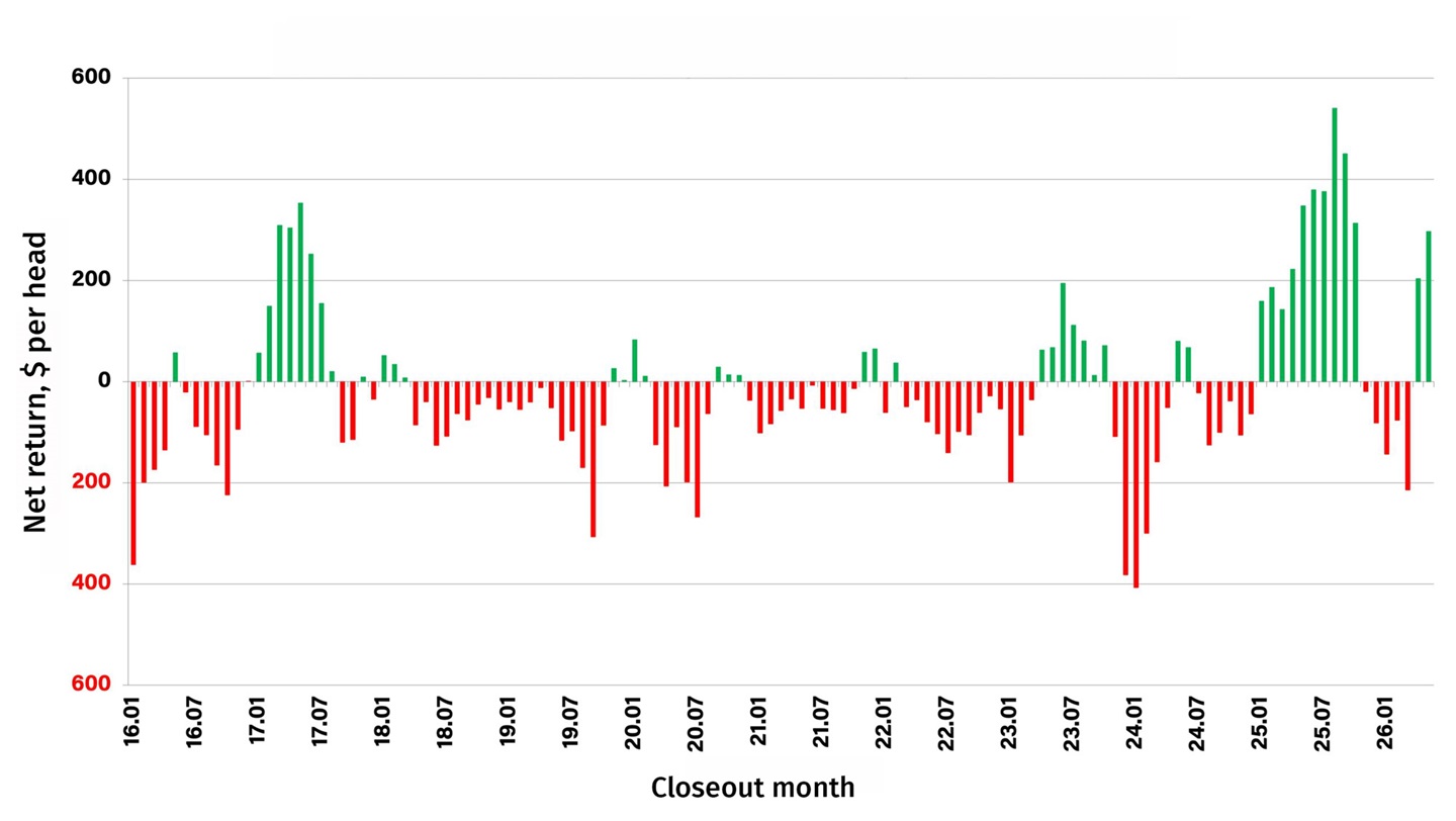 Fig. 3: Historical net returns for finishing steers, Kansas
