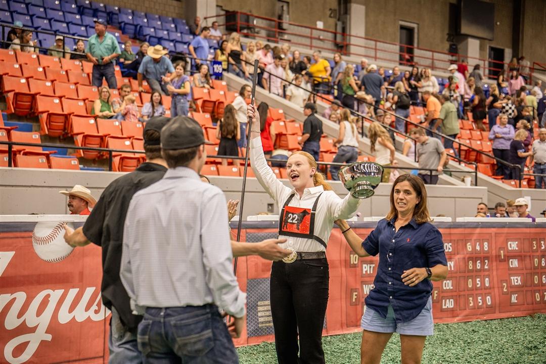 Dillow celebrated her win of the Showmanship contest at NJAS with family and friends.