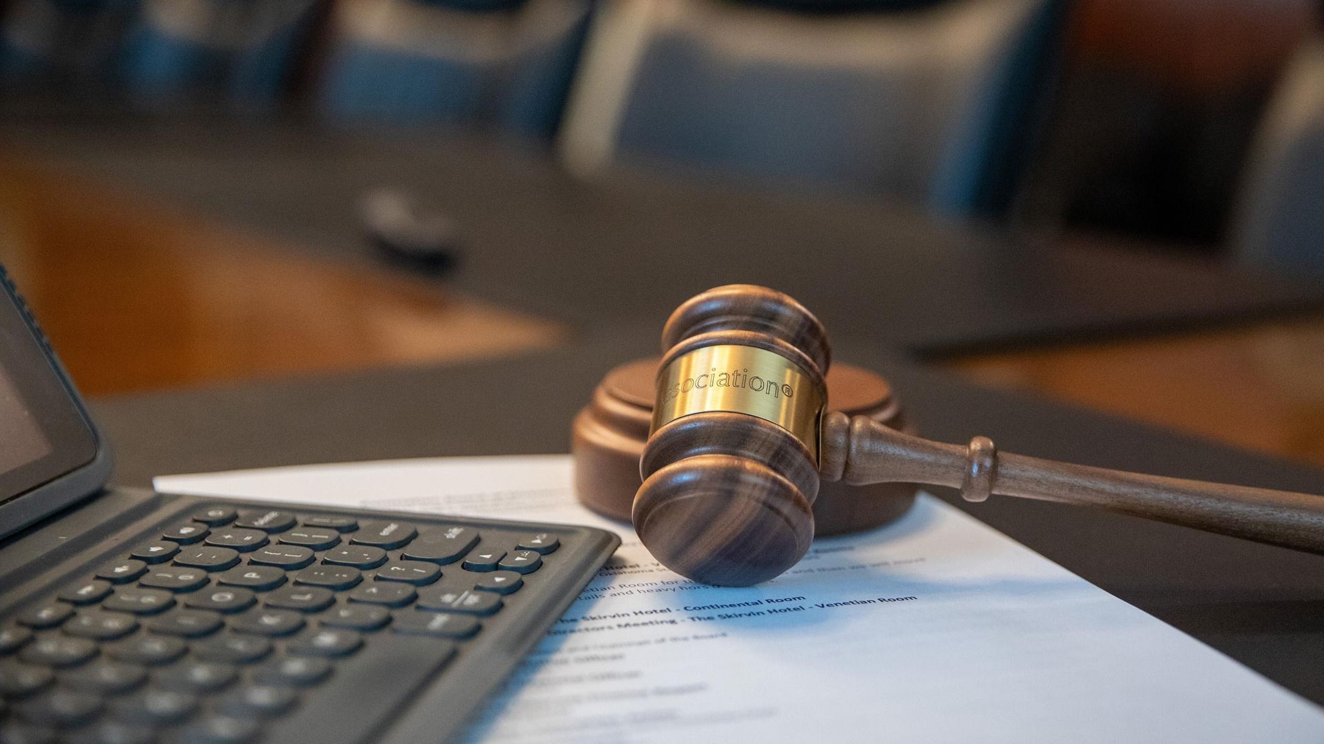 A gavel sitting on a table in the board meeting room at the National Angus Association offices.