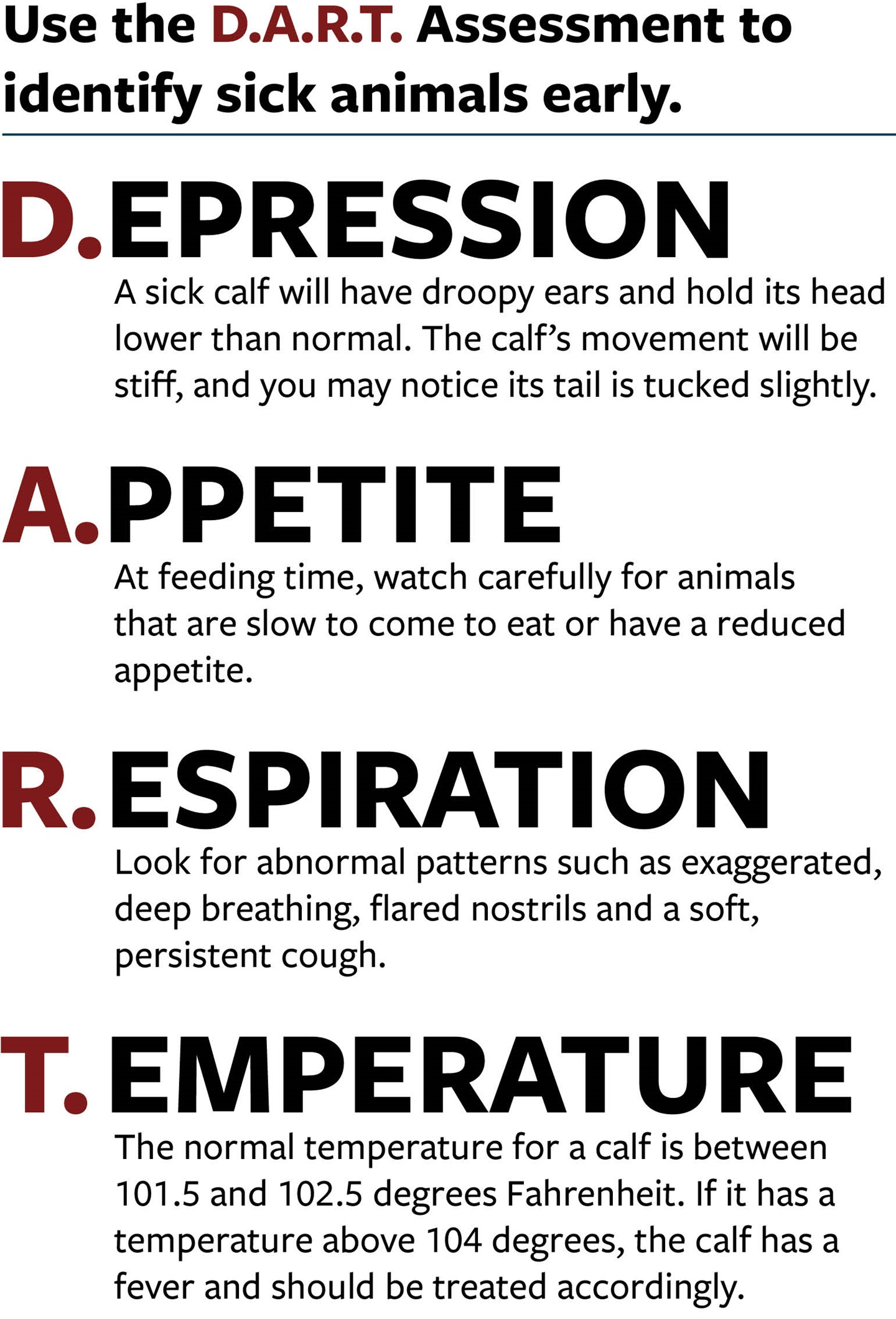 Use the d.A.R.T. Assessment to identify sick animals early.