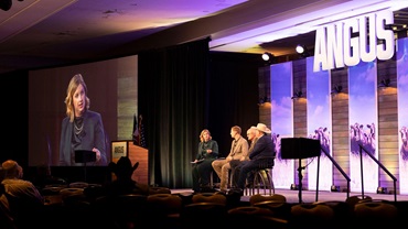 AGI® President Kelli Retallick-Riley leads a panel discussion during the annual Genetic Symposium sponsored by Neogen at the 2025 Angus Convention in Kansas City, Missouri.