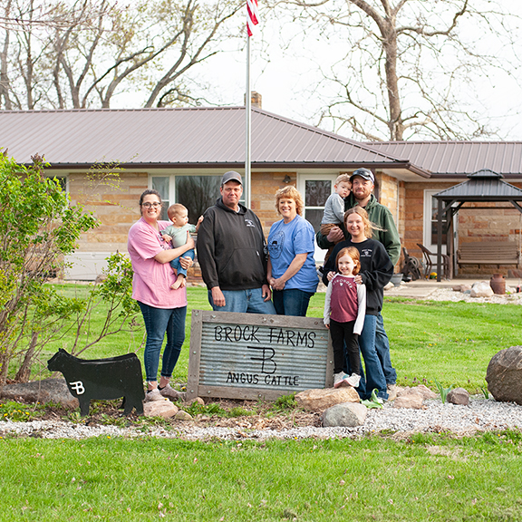 The Brock family includes (back row, from left) Katie (Brock) Pennington holding Charlie; David, Kris, Baylor and Andy; with Courtney and Hadleigh in front. Not pictured is Katie’s husband, Collin Pennington.
