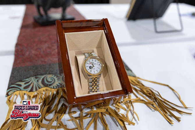 American Angus Association commemorative wristwatch displayed in a wooden presentation box.