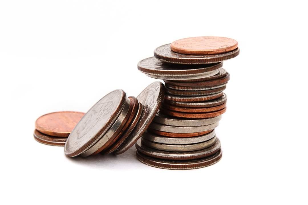 A stack of change and coins.