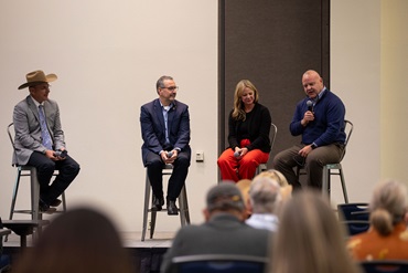 Industry consultant Nevil Speer speaks during the Capturing Value educational session at Angus Convention on November 2, 2024. From left to right, he was joined by panel moderator Troy Marshall, director of commercial industry relations with the American Angus Association®; Bruce Cobb, executive vice president of production with Certified Angus Beef; and Leann Saunders, chief operations officer with IMI Global, a division of Where Food Comes From Inc.
