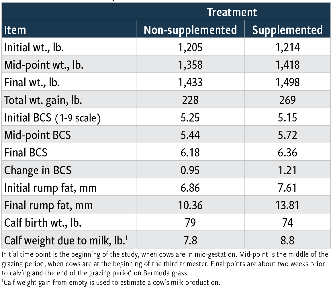 Table 3: Cow and calf performance results