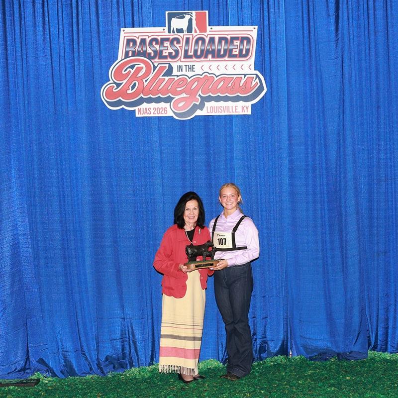 Anne Dameron, Towanda, Ill., was named the inaugural recipient of the John and Lucile Patton Memorial Scholarship during the 2026 National Junior Angus Show in Louisville, Ky. The $1,000 scholarship recognizes the overall Supreme Bred-and-Owned Animal and encourages junior members to breed, raise and exhibit their own cattle. 