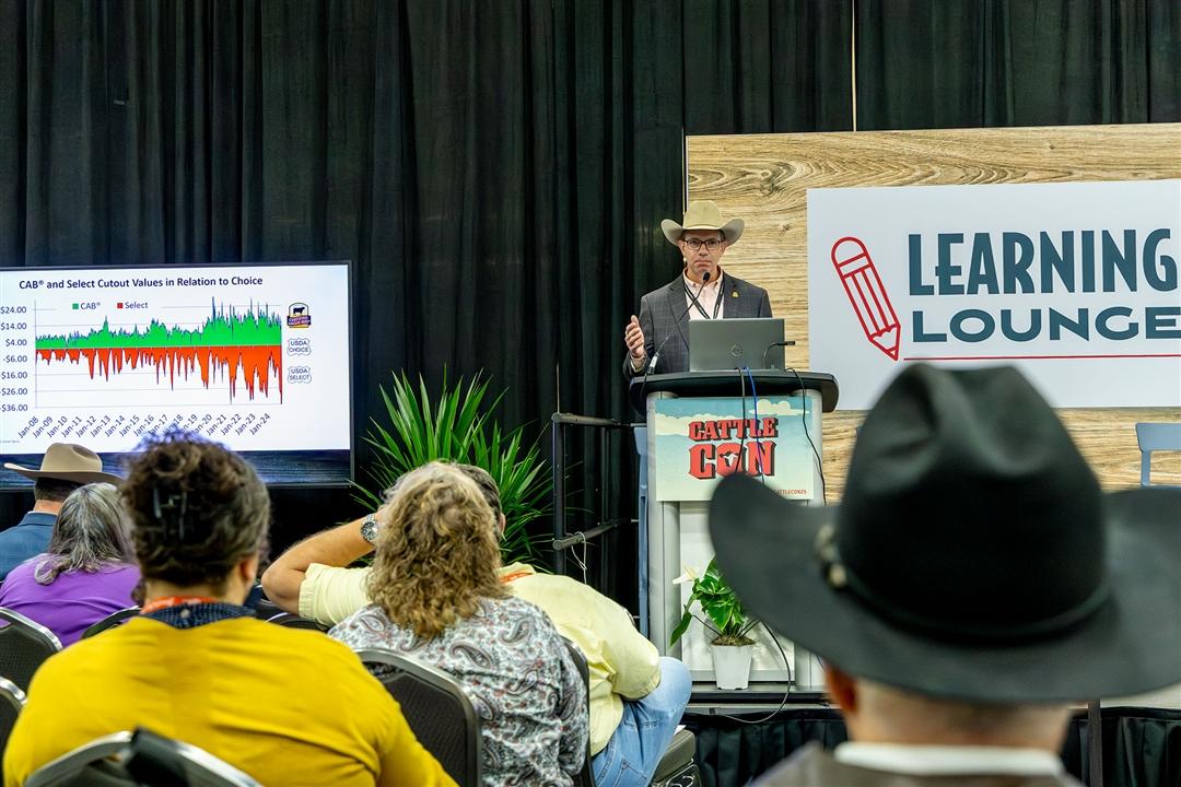 Paul Dykstra presents during a Learning Lounge session at the 2025 Cattle Industry Convention in San Antonio, Texas. 