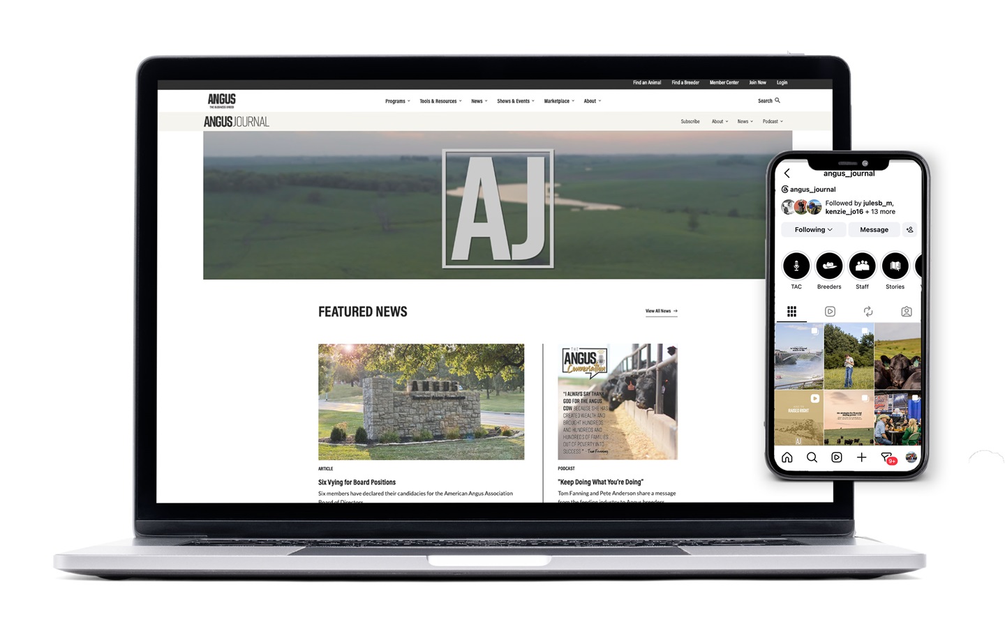 Angus Journal website and social mockup