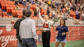 Dillow celebrated her win of the Showmanship contest at NJAS with family and friends.