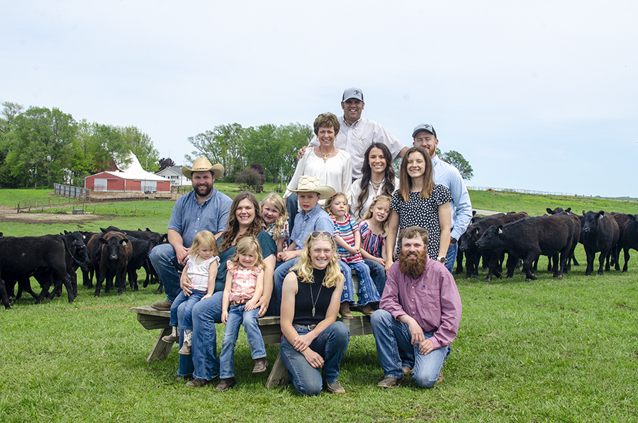 Families grow, making succession planning more complex and ever-evolving. Pictured are (front row, from left) Ivory, Lydia, Hunter Stockhorst (apprentice), Chase; (second row) Austin, Kylee, Daylee, Kipton, Kate, Anne, Rebecca, (third row) Deb, Sydney and fiancé Bryce Long,  and (top) Jeff Thummel. 