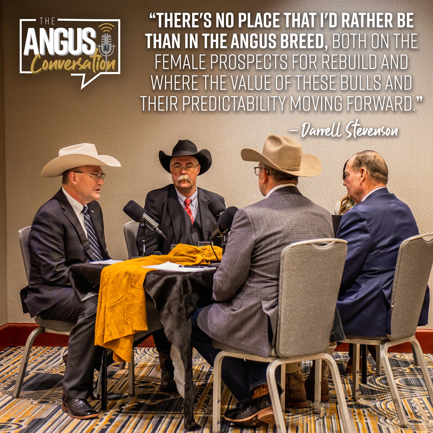 Current board executive team members sit around the table for an episode of the Angus Conversation.
