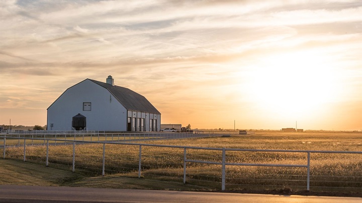 Barn landscape at sunset