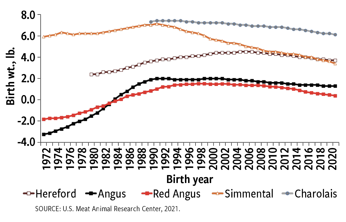 Fig. 1: Genetic trend for birth weight, lb.