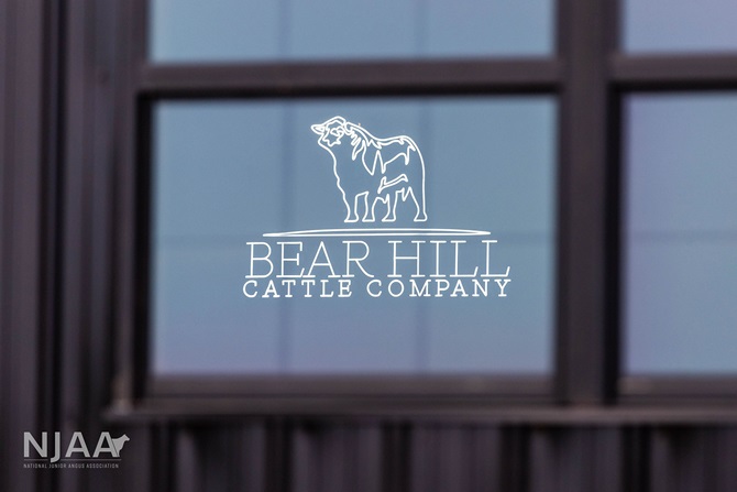 Bear Hill Cattle Company logo displayed on a barn window.