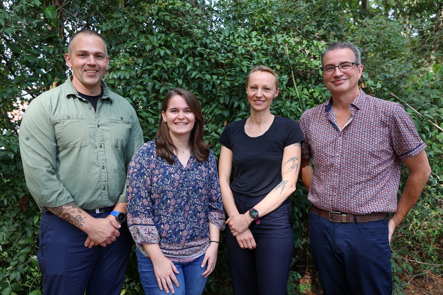 From left, the team of Chris Cleveland, Taylor Pearson, Ania Majewska and Michael Yabsley works to track tick pathogens that threaten wildlife, livestock and people across the state.