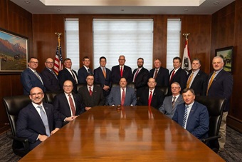 2023 - 2024 American Angus Association Board of Directors sitting in a board room for a group pictures.