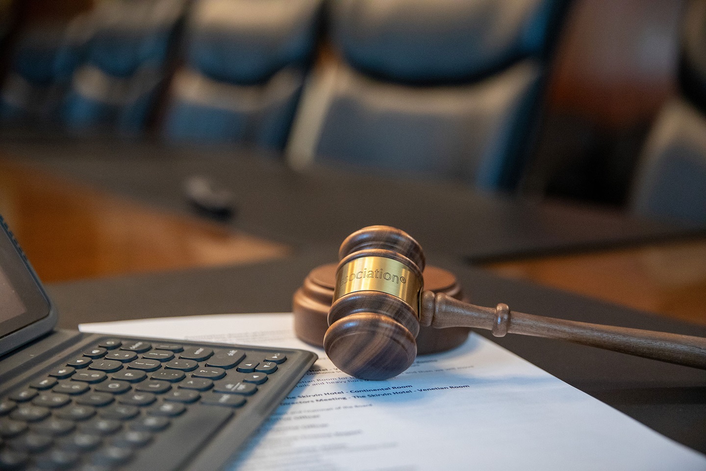 A gavel sitting on a table in the board meeting room at the National Angus Association offices.