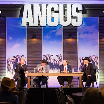 Members of the American Angus Association Board of Directors present during the closing mainstage session at Angus Convention.