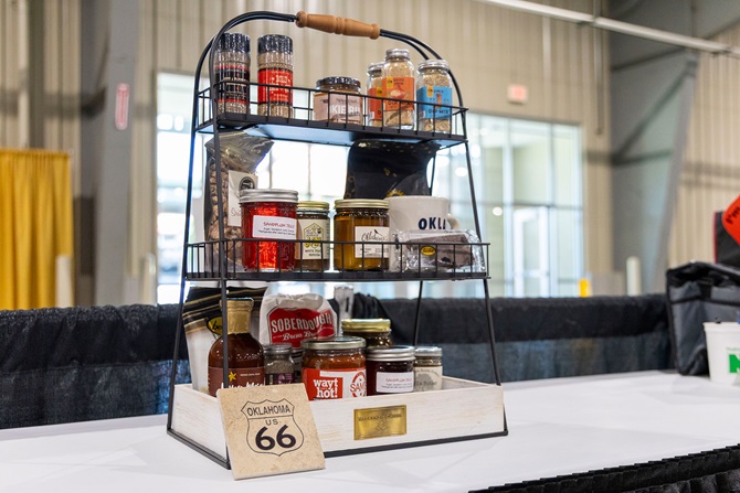 A tray of meat related spices, seasonings, snacks and sauces were sold in the Angus Foundation Silent Auction at the 2025 NJAS event.