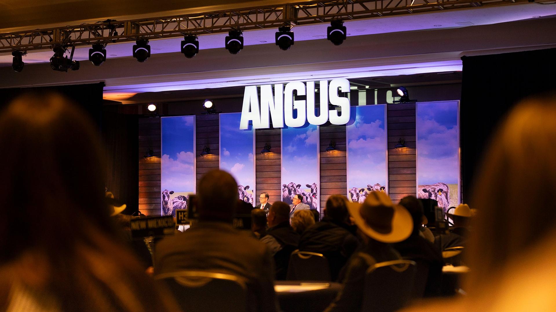 Attendees look towards the stage at the Annual Angus Convention. 