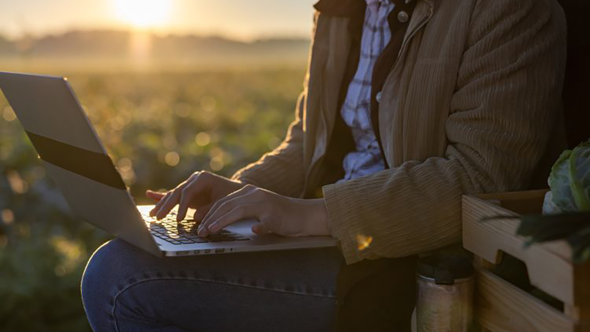 farmer on a computer