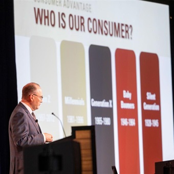 American Angus Association CEO, Mark McCully, presents to the general session attendees at Angus Convention.