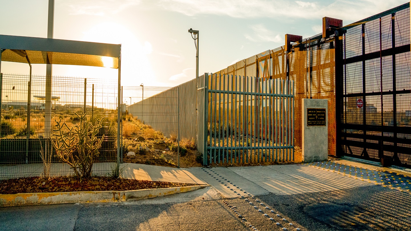 The border wall Between the United States and Mexico at the Santa Teresa Crossing between New Mexico and the Mexican State of Chihuahua