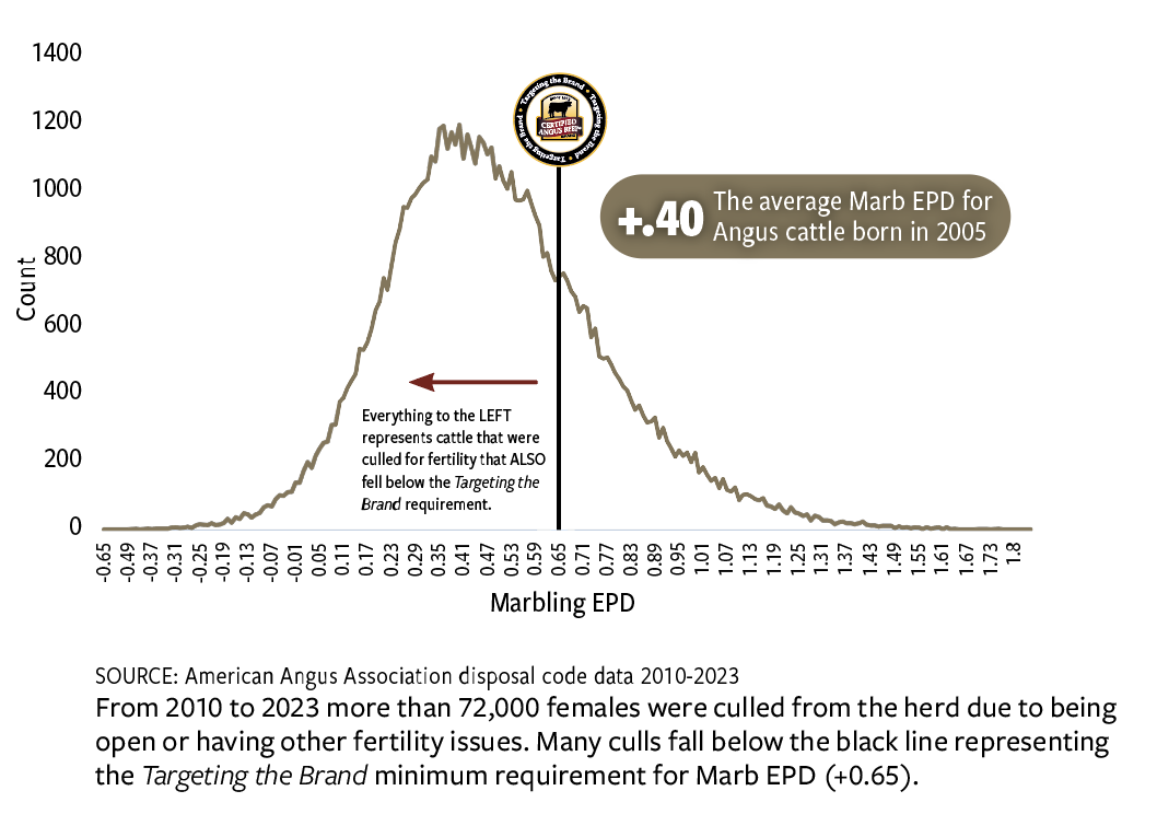 Fig. 3: Marbling EPD distribution on cattle culled for fertility or open