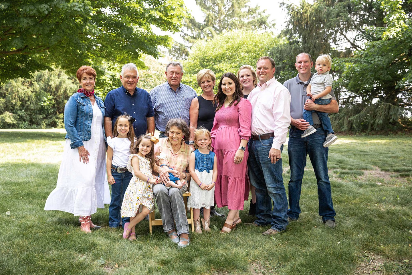 Seldom Rest Farms Back row (from left): Suellen, Bruce, Scott, Elaine, Emilee, Danielle Matter, Andrew, Michael Matter, Lane Matter. Front row (from left): Everly, Emersyn, Lois, Eleanor Foster and Lydia Matter