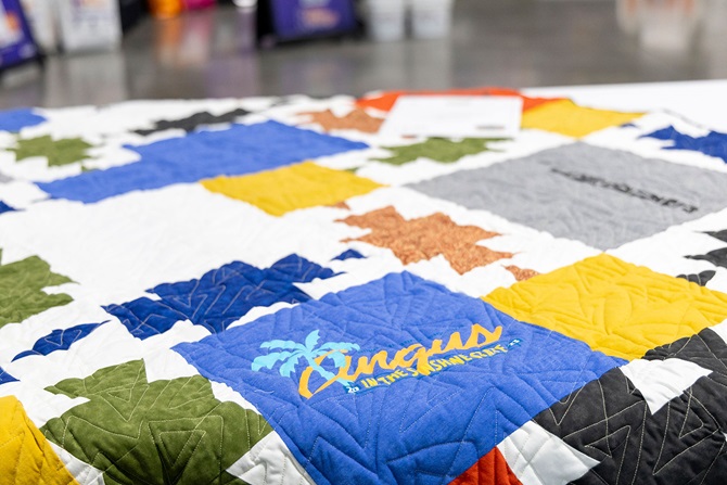 A hand made Angus quilt, featuring previous Angus event t-shirts, was auctioned off at the Angus Foundation Silent Auction at the 2025 NJAS event.