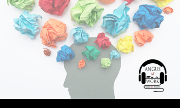 Thought bubble made of colored tissue paper.