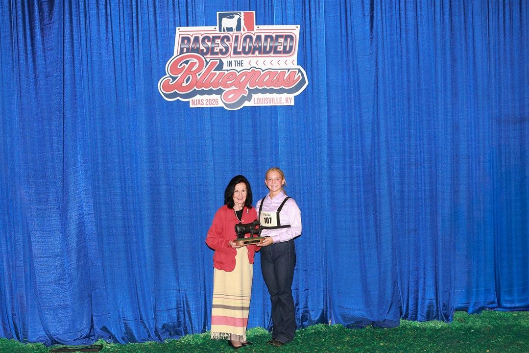 Anne Dameron, Towanda, Ill., was named the inaugural recipient of the John and Lucile Patton Memorial Scholarship during the 2026 National Junior Angus Show in Louisville, Ky. The $1,000 scholarship recognizes the overall Supreme Bred-and-Owned Animal and encourages junior members to breed, raise and exhibit their own cattle. 