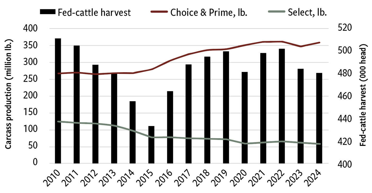 Table 1: Weekly steer and heifer harvest vs. carcass quality production