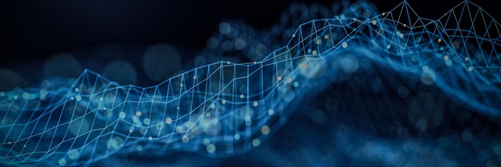An artistic representation of datapoints traveling across a metaverse.
