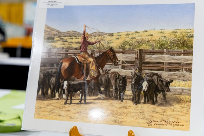 A Kathryn Merrill print of a young boy on horseback roping black calves was sold during the Angus Foundation Silent Auction at the 2025 NJAS event. 