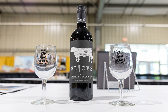 Two 100-year anniversary commemorative wine glasses and an aged bottle of Cabernet Sauvignon wine were sold during the Angus Foundation Silent Auction at the 2025 NJAS event. 