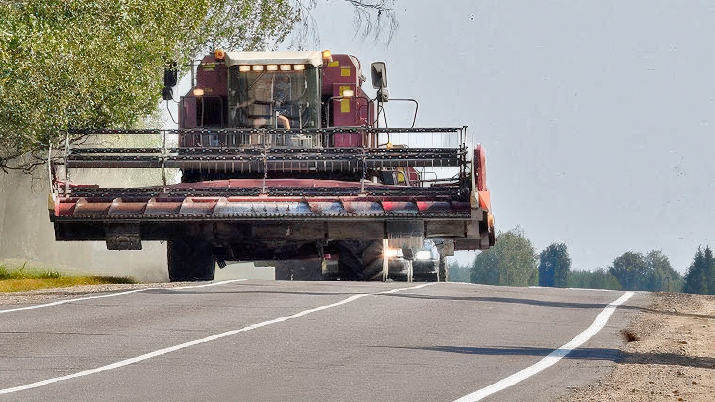 combine on road