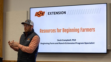 Josh Campbell shares details about OSU’s program to help those new to farming and ranching get a leg up. [Photo by Sara Moore, OSU Agriculture.] 