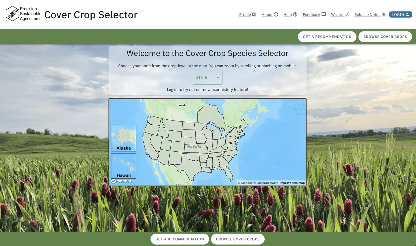 Precision Sustainable Agriculture cover crop selection tool