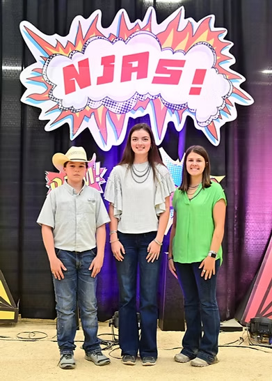 From left, Lane Toledo of California, Audrey Curtin of Illinois, and Ellie Kidwell of Ohio, and were named winners of the Stockman Contest for their respective age divisions at the 2023 National Junior Angus Show.