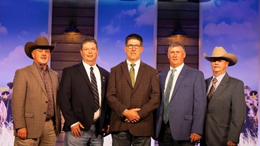 The newly elected 2024-2025 American Angus Association&#174; board members. Pictured from left to right: Roger Wann, Alan Mead, Rob Adams, Henry Smith, Art Butler