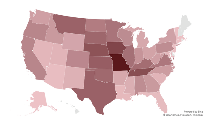 Herds submitting teat and udder scores by state