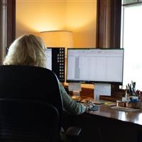 Woman sitting at a desk working on her computer