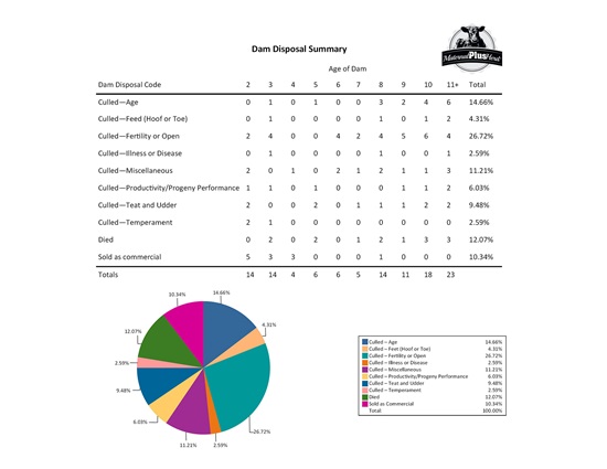 Dam Disposal data report summary.