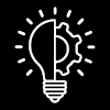Imagine Conference icon - a lightbulb split with a gear shift